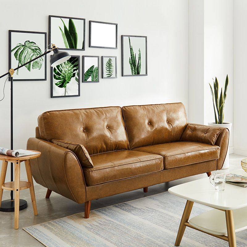 33.46" H Faux Leather Flared Arm Sofa with 2 Pillows Tufted Back Sofa Clearhalo 'furn' 'furn_sofas' 'Furniture' 'furniture_sofas' 'kitchen' 'kitchen_sofas' 'Living Room Furniture' 'Sofa' 'sofas' 1200x1200_5d4a310d-8d64-42da-b4c1-070a4b102a9e