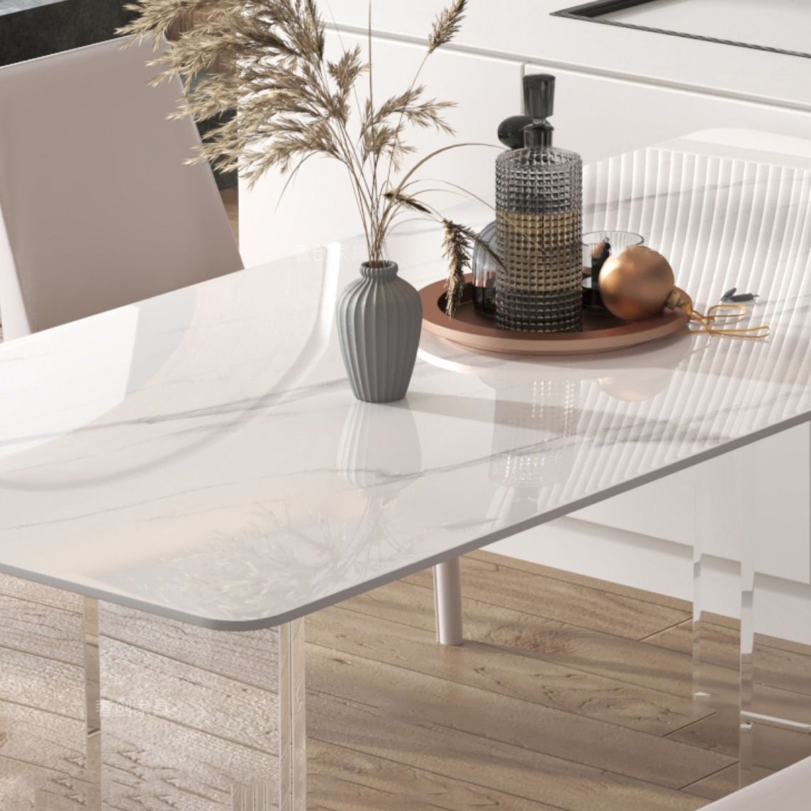 Modern White Stone Table Rectangle Dining Room Table for Kitchen