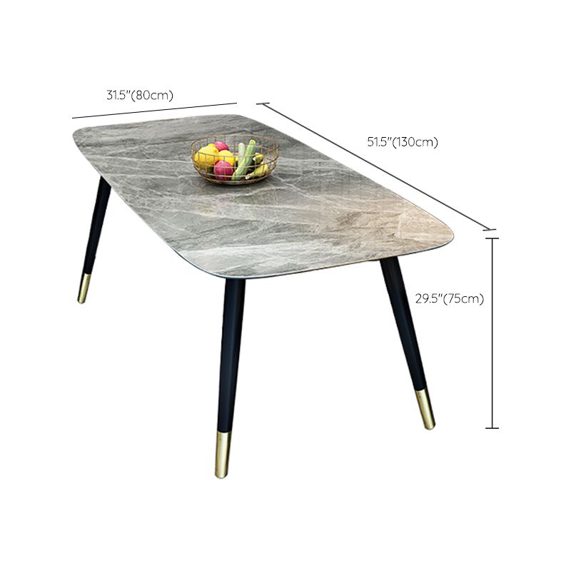 Modern Sintered Stone Dining Table in Grey Rectangle Table with Wooden Base