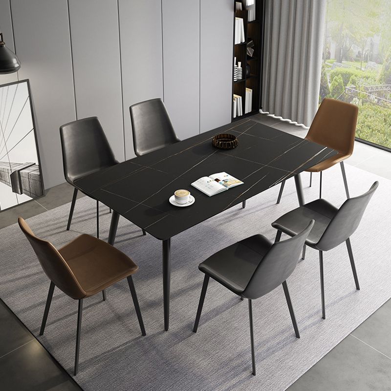 Stone Top Dining Table Rectangle Modern Dining Table with 4 Black Legs Clearhalo 'Dining Tables & Seating' 'Dining Tables' 'dining_table' 'furn' 'furn_dining_table' 'Furniture' 'furniture_dining_table' 'Kitchen & Dining Furniture' 'kitchen' 'kitchen_dining_table' 1200x1200_5d5a65db-8940-4220-86f6-d1c3cb47748b