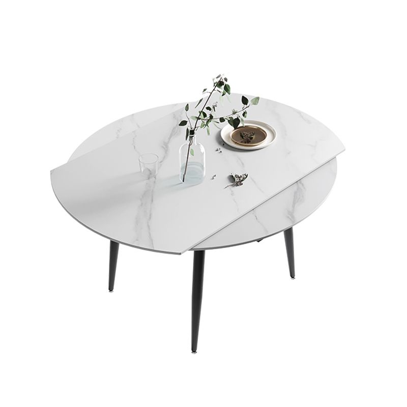 Modern Sintered Stone Dinner Table 51.18" Round Drop-Leaf Table with Black Frame Clearhalo ' dining_table' 'Dining Tables & Seating' 'Dining Tables' 'furn' 'furn_dining_table' 'Furniture' 'furniture_dining_table' 'Kitchen & Dining Furniture' 'kitchen&dining_furn' 'kitchen' 'kitchen_dining_table' 1200x1200_5d5ada43-0711-41d5-8222-ce4d759618e4