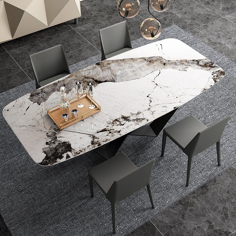 Simplicity Rectangle Dining Room Table Sintered Stone Table with Black Pedestal Base Clearhalo ' dining_table' 'Dining Tables & Seating' 'Dining Tables' 'furn' 'furn_dining_table' 'Furniture' 'furniture_dining_table' 'Kitchen & Dining Furniture' 'kitchen&dining_furn' 'kitchen' 'kitchen_dining_table' 1200x1200_5d61cb7b-20c3-4568-a6b0-47ad0cf2fa34