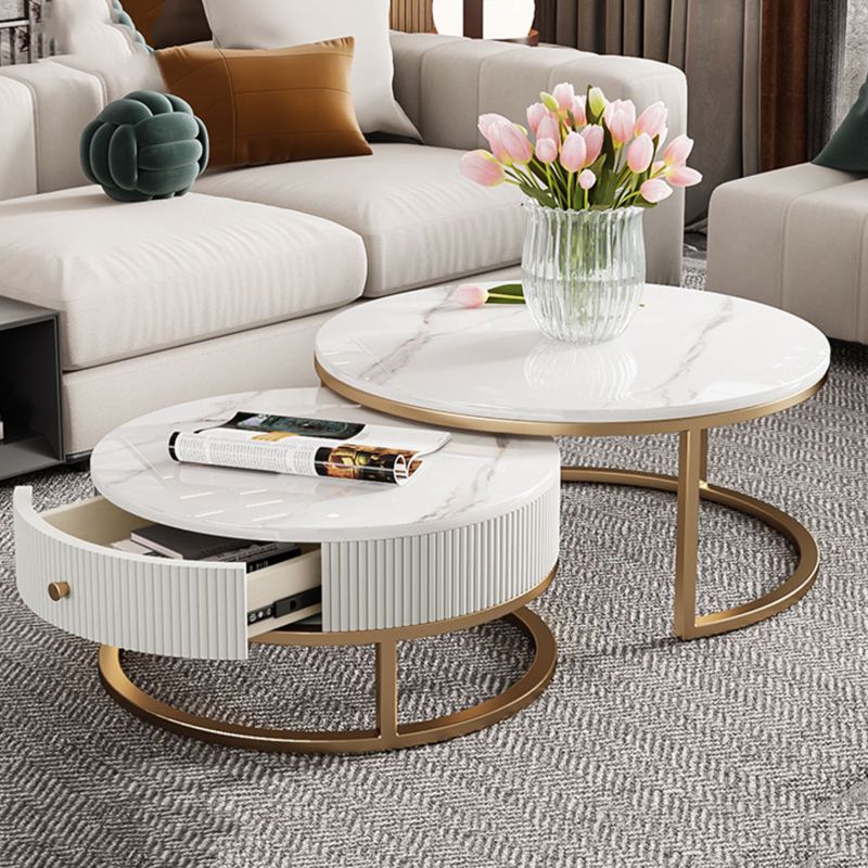 Round Coffee Table Slate Frame Nesting Coffee Table Set with Drawer Clearhalo 'Coffee & Accent Tables' 'Coffee Tables' 'coffee_tables' 'furn' 'furn_coffee_tables' 'Furniture' 'Living Room Furniture' 1200x1200_5d627a31-1d5b-476a-b1b0-44cfda1fb0c7