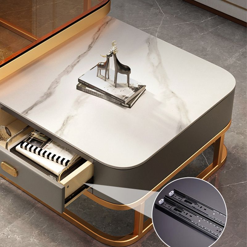 Modern 2 Nesting Glass Coffee Table Set Steel Frame Base 1 - Drawer Cocktail Table Clearhalo 'Coffee & Accent Tables' 'Coffee Tables' 'coffee_tables' 'furn' 'furn_coffee_tables' 'Furniture' 'Living Room Furniture' 1200x1200_5d64f38d-caf1-4973-b1ae-4f134dee802e