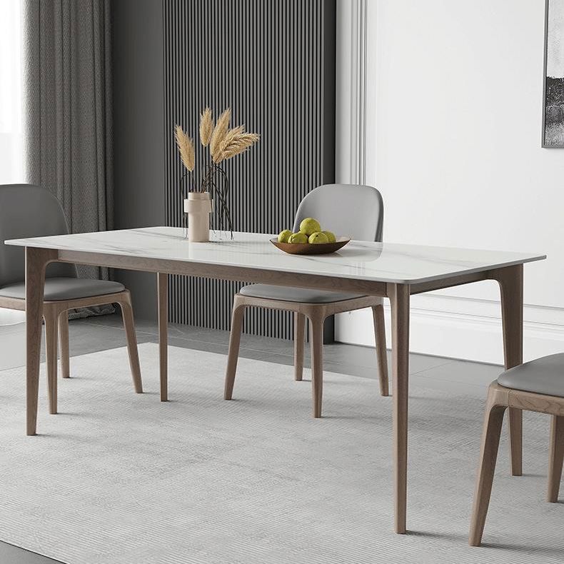 Simplicity Furniture Rectangle Stone Dining Room Table in White