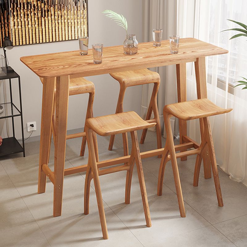 Trestle Base Bar Table Industrial Solid Wood Bar Dining Table with Footrest