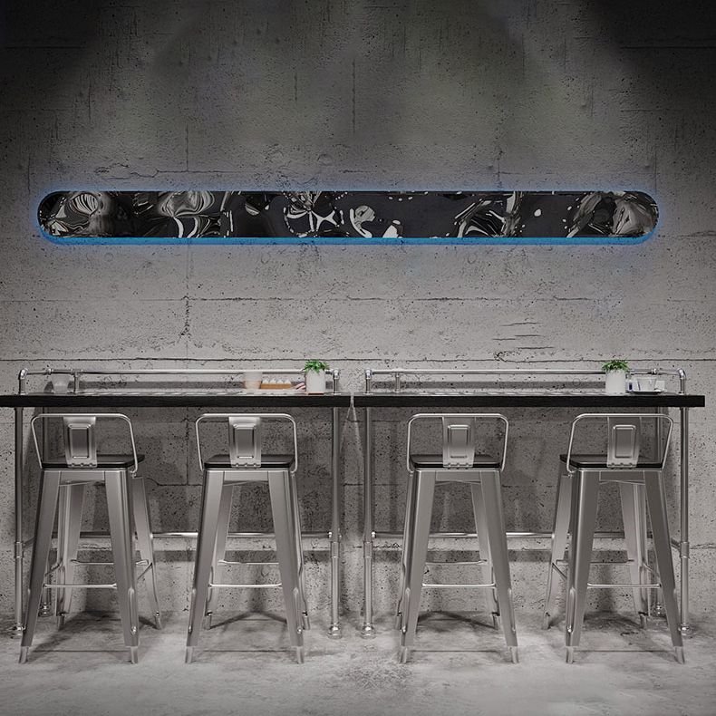 Footrest Backrest Counter-height Stool Industrial Wood and Metal Counter Chair in Silver