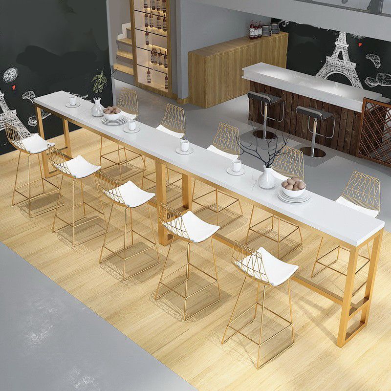 Wood Bar Dining Table Glam Rectangle Bar Table with Trestle Pedestal for Cafe Clearhalo 'Bar Furniture' 'Bar Tables' 'bar_tables' 'furn' 'furn_bar_tables' 'Furniture' 'Kitchen & Dining Furniture' 1200x1200_5d69e9b9-86c5-493a-ac56-44d77b1cf769