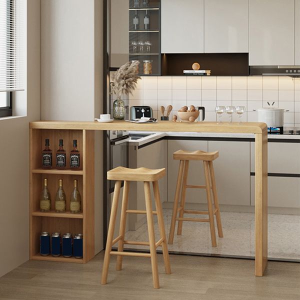 Solid Wood Bar Dining Table Pedestal Rectangle Bistro Bar Table in Natural with Shelves Clearhalo 'Bar Furniture' 'Bar Tables' 'bar_tables' 'furn' 'furn_bar_tables' 'Furniture' 'Kitchen & Dining Furniture' 1200x1200_5d77ca9d-1e10-4596-a37e-0c9fbac75663