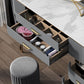 3/5-Drawers Vanity Luxurious Stone Top Vanity Table and Stool Set in Grey