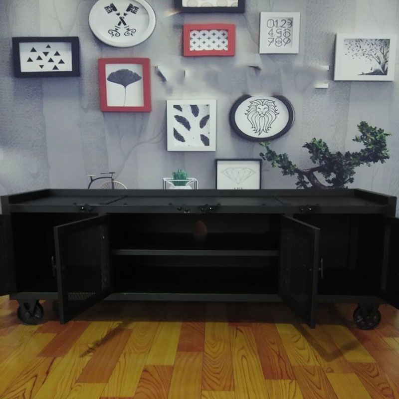 Metal Black TV Cabinet Industrial Style Home TV Stand Console with Casters Clearhalo 'furn' 'furn_tv_stands_entertainment_centers' 'Furniture' 'Living Room Furniture' 'TV Stands & Entertainment Centers' 'TV Stands & Media Storage Furniture' 'tv_stands_entertainment_centers' 1200x1200_5d7a1964-8b8b-4cd2-9928-ae7931c66540
