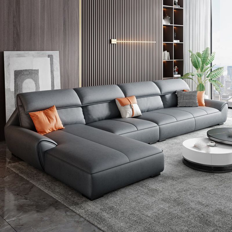 Faux leather High Back Sofa Stain-Resistant Sectional with Flared Arm Clearhalo 'furn' 'furn_sectionals' 'Furniture' 'furniture_sectionals' 'kitchen' 'kitchen_sectionals' 'Living Room Furniture' 'Sectionals' 1200x1200_5d7ad95a-48bc-409b-b79a-3eb3f98d2baa