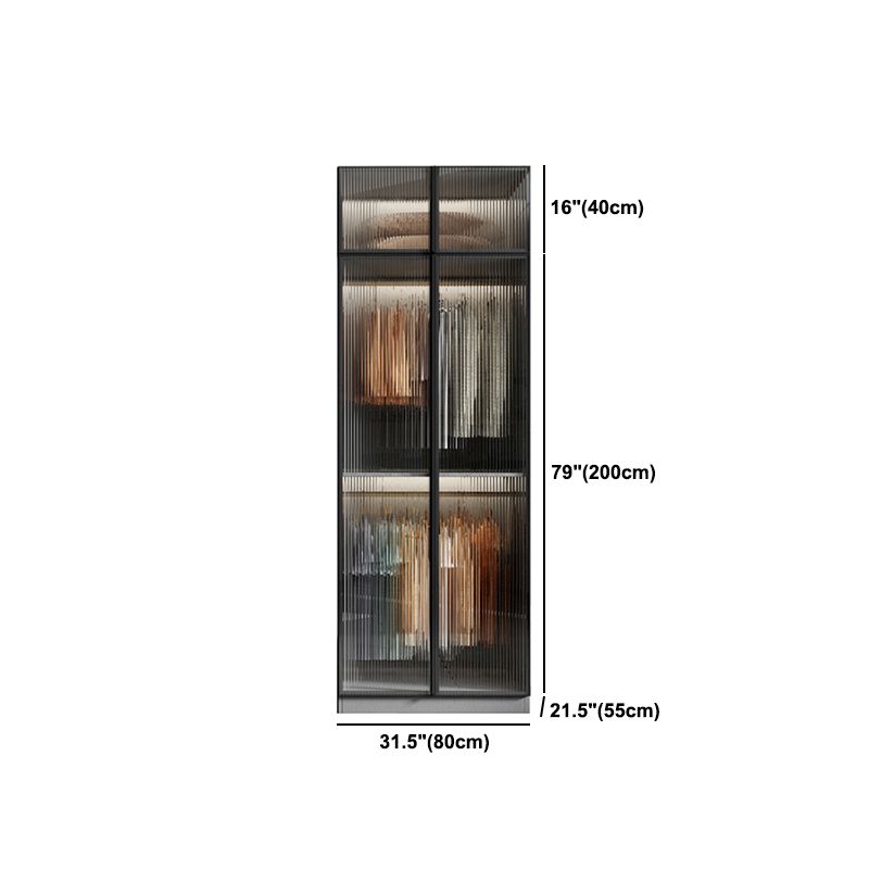 Glass and Wood Wardrobe Cabinet Modern Hinged Wardrobe Armoire