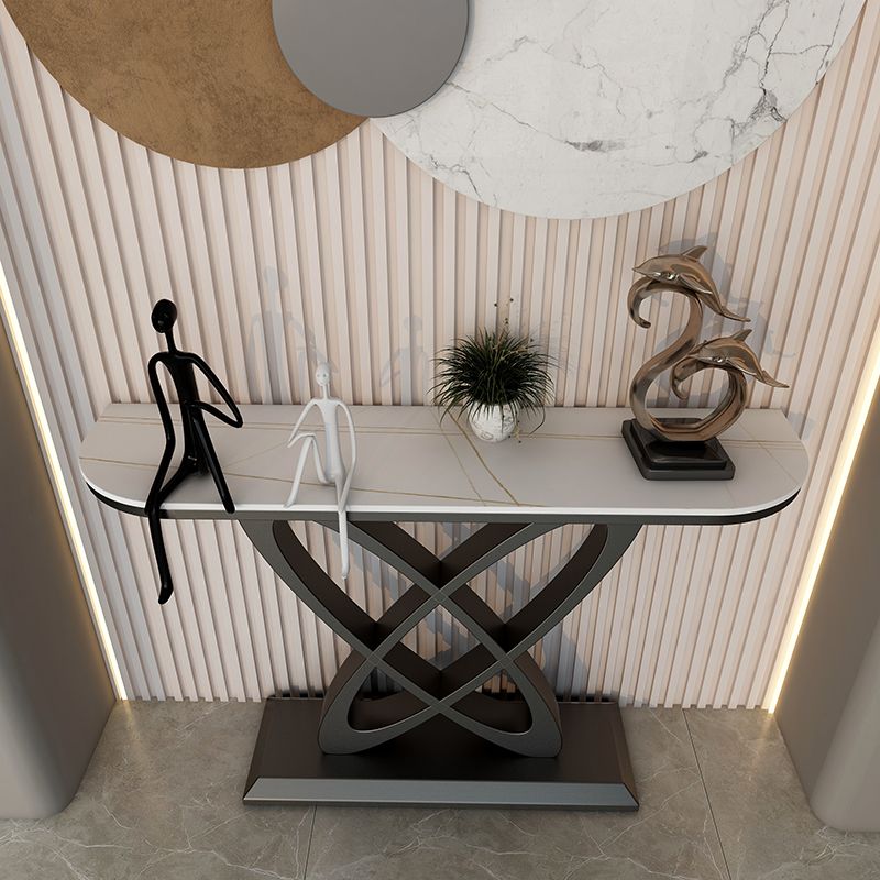 Mesa de consola de sofá de acero y piedra, mesa de acento de la consola Hall de 31.5 "