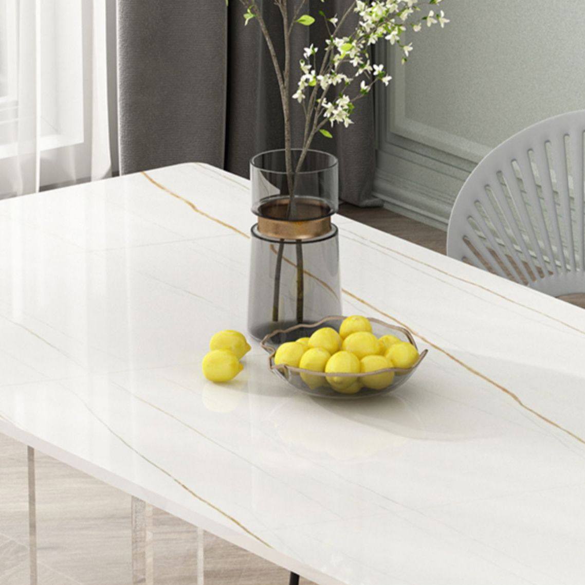 Modern Stone Top Dining Table Rectangle Acrylic Base Counter Dining Table Clearhalo 'Dining Tables & Seating' 'Dining Tables' 'dining_table' 'furn' 'furn_dining_table' 'Furniture' 'furniture_dining_table' 'Kitchen & Dining Furniture' 'kitchen' 'kitchen_dining_table' 1200x1200_5d7f7191-f19e-46fe-8148-63770bee80ad
