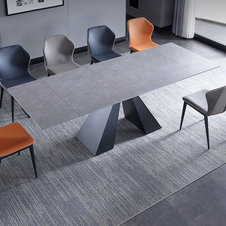 Extendable Industrial Sintered Stone Table Rectangle Dining Table with Double Pedestal Clearhalo ' dining_table' 'Dining Tables & Seating' 'Dining Tables' 'furn' 'furn_dining_table' 'Furniture' 'furniture_dining_table' 'Kitchen & Dining Furniture' 'kitchen&dining_furn' 'kitchen' 'kitchen_dining_table' 1200x1200_5d7f8e7b-308c-467f-8bcb-2f4b15214951