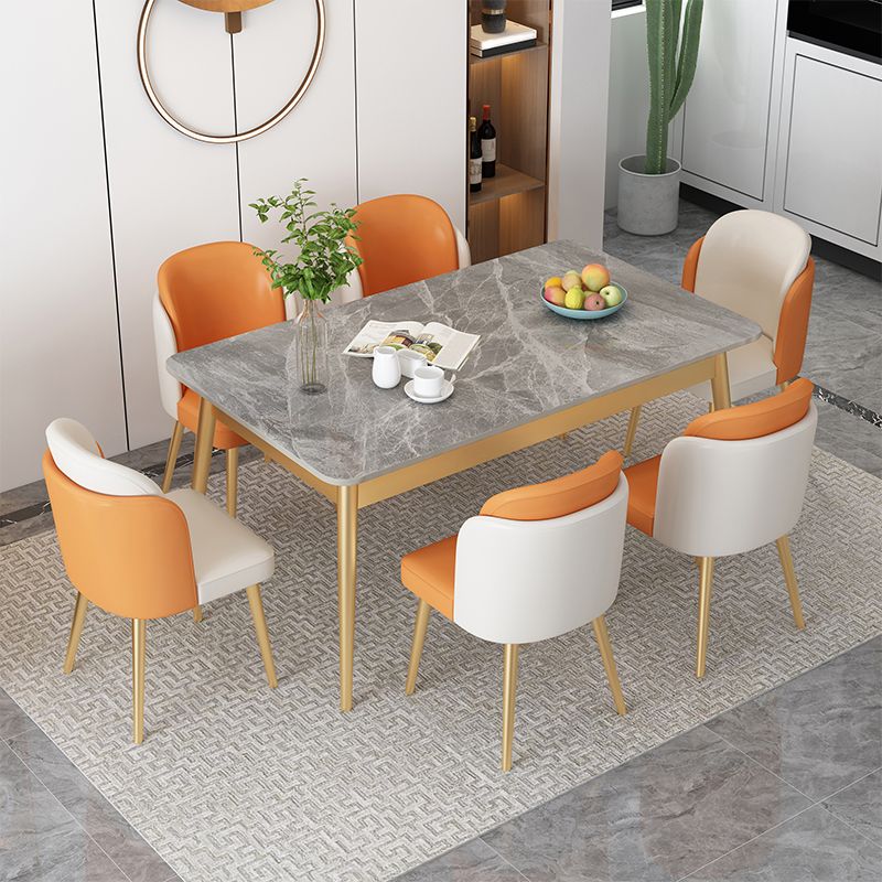 Set da pranzo Nordic Stone Top 1/2/5/7 pezzi Tavolo da pranzo grigio con sedie in pelle