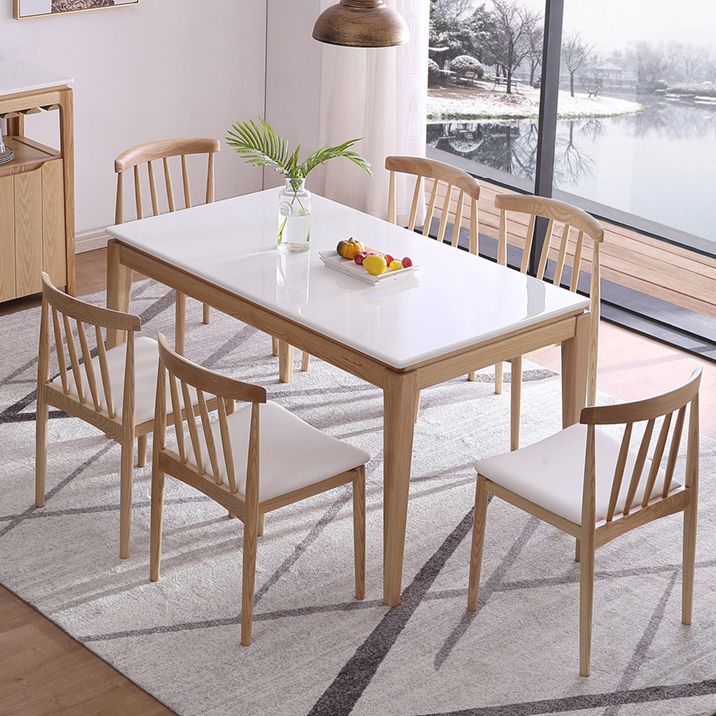Medieval Modern Marble Rectangle Table White Table with Wooden Base and 4 Legs Clearhalo ' dining_table' 'Dining Tables & Seating' 'Dining Tables' 'furn' 'furn_dining_table' 'Furniture' 'furniture_dining_table' 'Kitchen & Dining Furniture' 'kitchen&dining_furn' 'kitchen' 'kitchen_dining_table' 1200x1200_5d803920-2412-43f4-b781-1b90ca741310