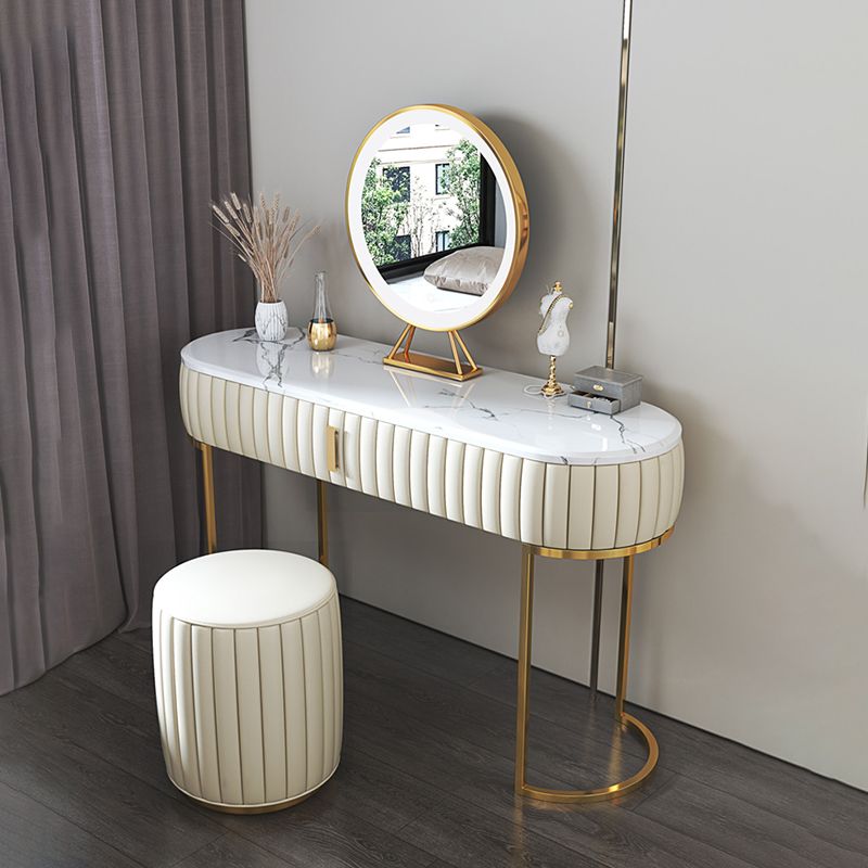 Set di sgabelli da trucco in pietra e in pelle in pelle, alto 30,3 "