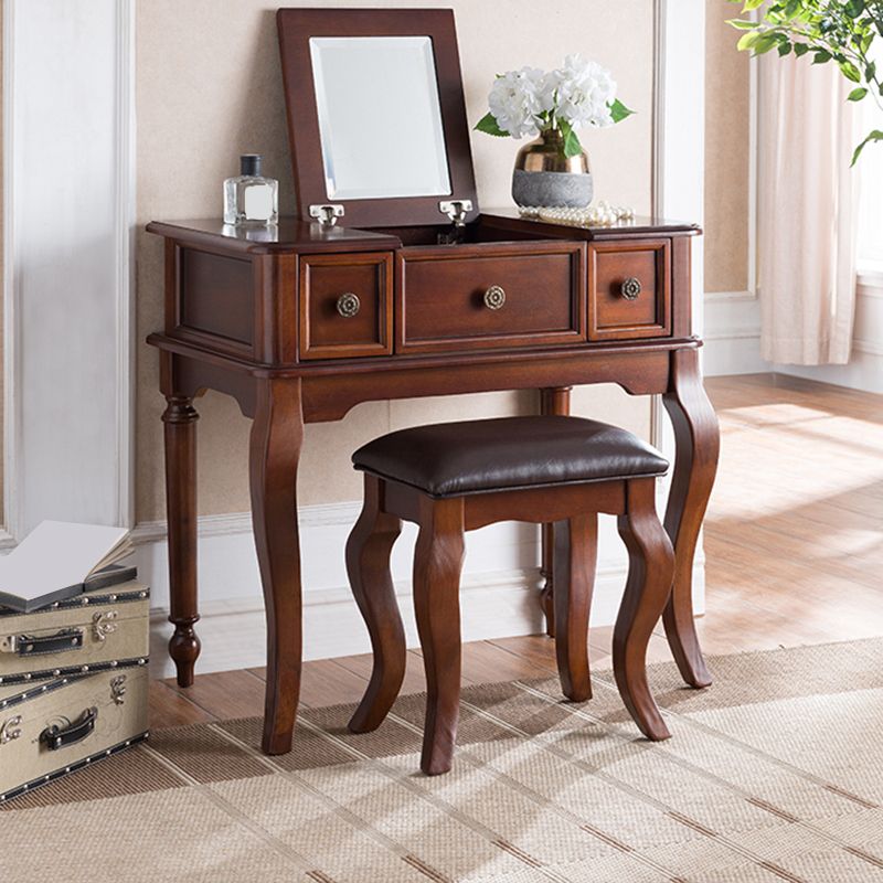 Traditions Rubberwood Vanity Set with Mirror 18.11" Wide Brown Vanity Clearhalo 'Bedroom Furniture' 'furn' 'furn_makeup_vanities' 'Furniture' 'Makeup Vanities' 'makeup_vanities' 1200x1200_5d85433e-0e57-4fd6-b392-459ad1e46a95