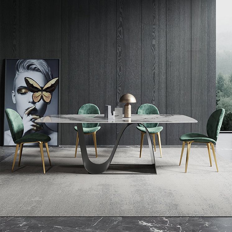 Modern Gray Kitchen Dining Set Sintered Stone Top Rectangle Dining Set with Trestle Base Clearhalo 'Dining Room Sets' 'Dining Tables & Seating' 'dining_room_set' 'furn' 'furn_dining_room_set' 'Furniture' 'furniture_dining_room_set' 'Kitchen & Dining Furniture' 'kitchen&dining_furn' 'kitchen' 1200x1200_5d86c1b7-714f-40bf-8973-82324be01da0