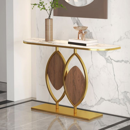 Tavolo della console di base in metallo con top in pietra di mezza luna per Hall 11.81 "