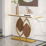 Mesa de consola base de metal con media luna de piedra para el salón 11.81 "