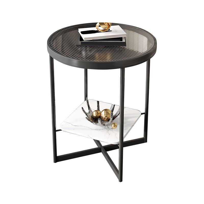 Modern Glass Round Side End Table Cross Legs Sofa Corner Table Clearhalo 'Coffee & Accent Tables' 'End & Side Tables' 'end_side_tables' 'furn' 'furn_end_side_tables' 'Furniture' 'Living Room Furniture' 1200x1200_5d8cda12-7a92-4309-bdea-6f0c6b052abd