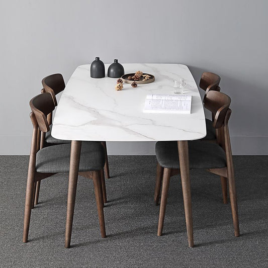 Contemporary Sintered Stone Dining Table Rectangular 4 Legs Table in White