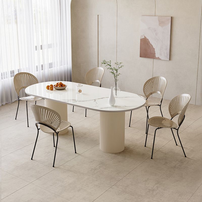 Modern White Dining Table Stone Dining Table for Kitchen Use Clearhalo 'Dining Tables & Seating' 'Dining Tables' 'dining_table' 'furn' 'furn_dining_table' 'Furniture' 'Kitchen & Dining Furniture' 1200x1200_5d8e34aa-81ff-4b43-9f31-cb838edf20ec