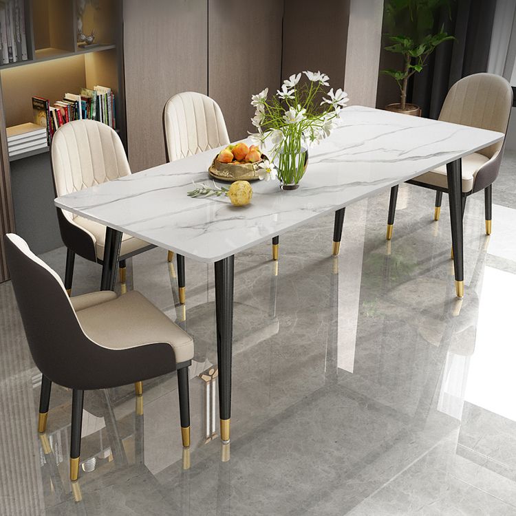 Contemporary Fixed Faux Marble Dining Room Table with 4 Black Metallic Legs Kitchen Dining Set Clearhalo 'Dining Room Sets' 'Dining Tables & Seating' 'dining_room_set' 'furn' 'furn_dining_room_set' 'Furniture' 'furniture_dining_room_set' 'Kitchen & Dining Furniture' 'kitchen&dining_furn' 'kitchen' 1200x1200_5d910a5d-f165-4ddc-a39e-0522f3db43ed