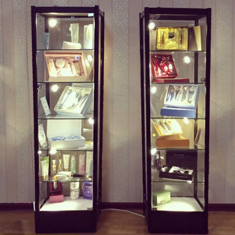 Mobile moderno mobile nero mobile in metallo con ripiani di vetro