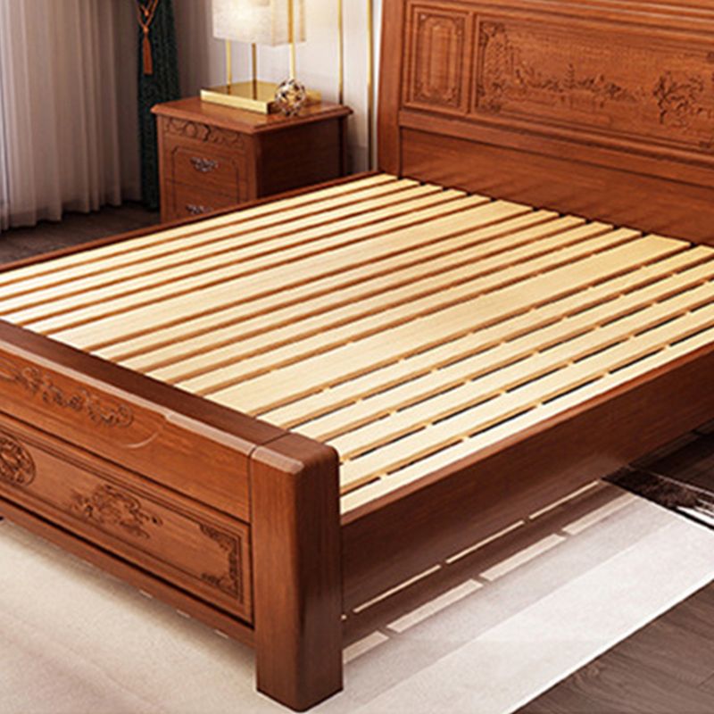 84.65 inch Wide Traditional Bed Frame Rubberwood Panel Bed with Headboard