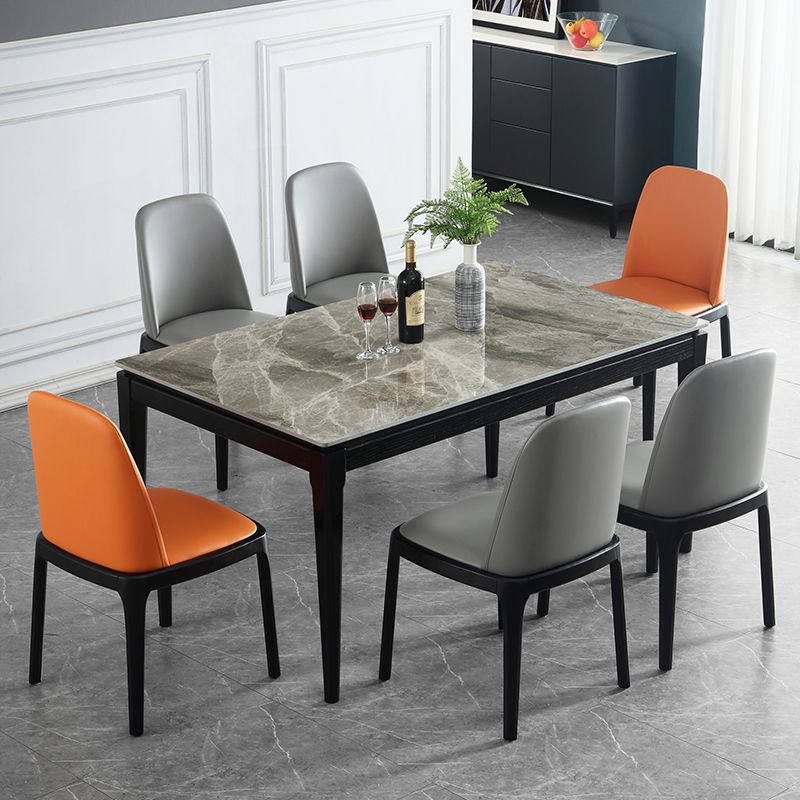 Modern Style Dining Table Sintered Stone Rectangle Table with Wooden ...