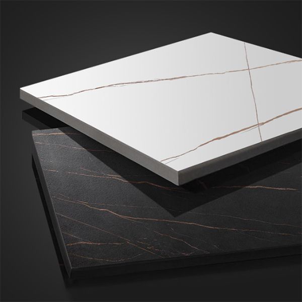 Glam Console Table Stone Rectangle Accent Table in Black , 12 Inch Wide