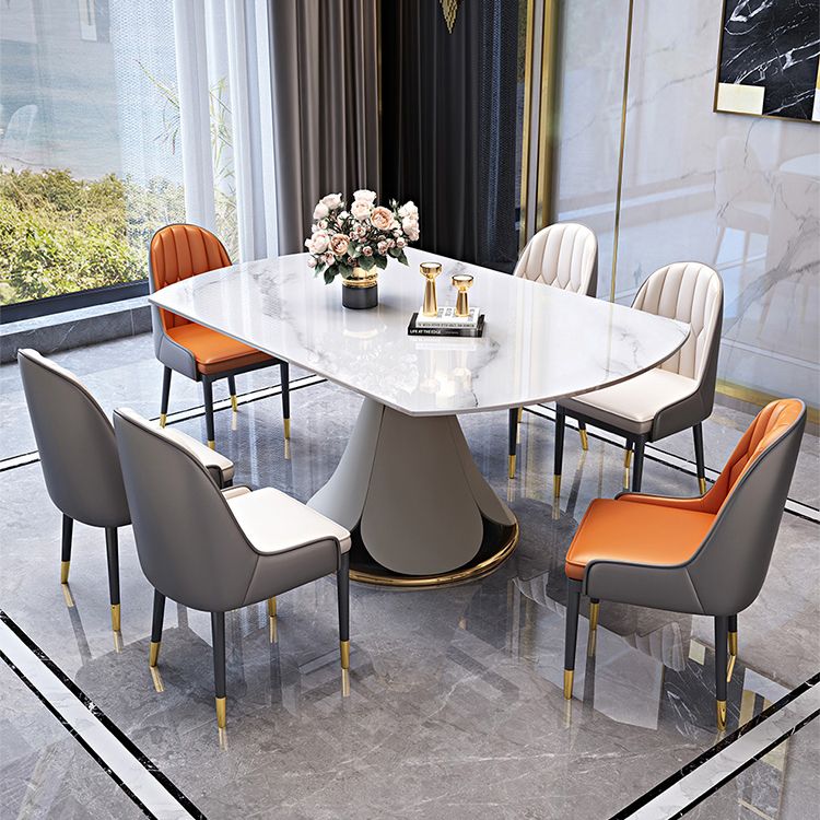 Round Modern Stone Dining Table Extendable for Small Spaces in White