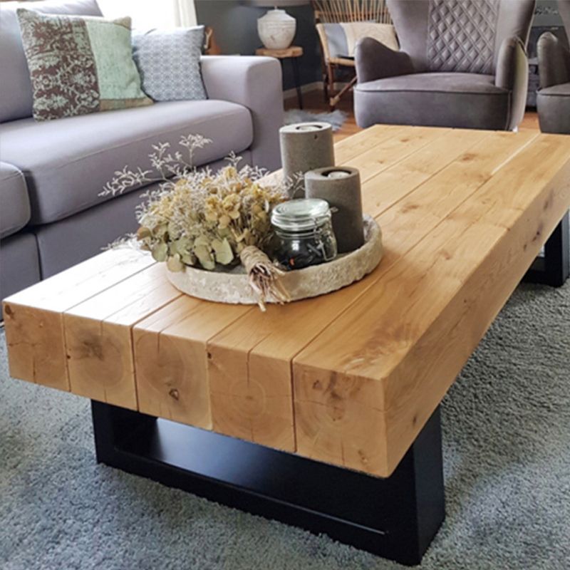 Solid Wood Coffee Table with Metal Sled Legs for Living Room Clearhalo 'Coffee & Accent Tables' 'Coffee Tables' 'coffee_tables' 'furn' 'furn_coffee_tables' 'Furniture' 'Living Room Furniture' 1200x1200_5d9abbb8-f256-48fc-b69a-a84711d7228f