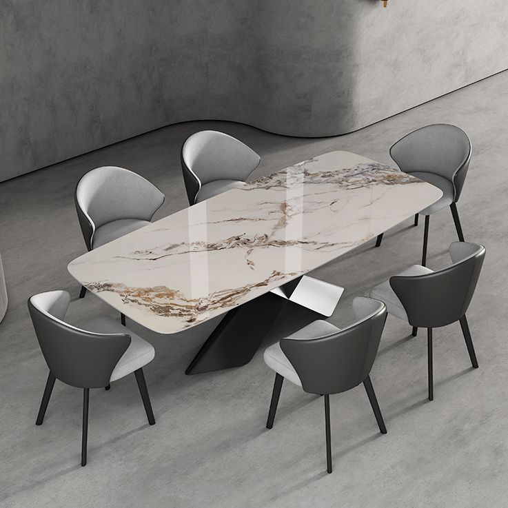 Modern Style Sintered Stone Dining Table with Standard Height Table and Black Pedestal Base Clearhalo 'Dining Room Sets' 'Dining Tables & Seating' 'dining_room_set' 'furn' 'furn_dining_room_set' 'Furniture' 'furniture_dining_room_set' 'Kitchen & Dining Furniture' 'kitchen&dining_furn' 'kitchen' 1200x1200_5d9d61b5-a2d1-4bb9-9aa6-77d59ce2ccc9