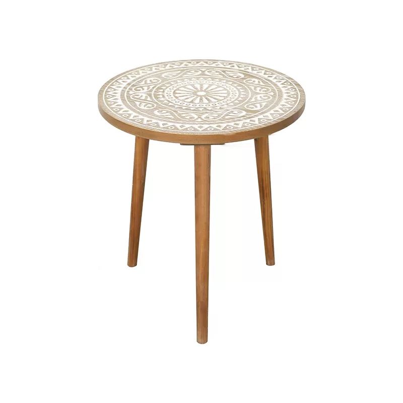 Solid Wood Round Side End Table Rustic 3 Legs End Slide Table