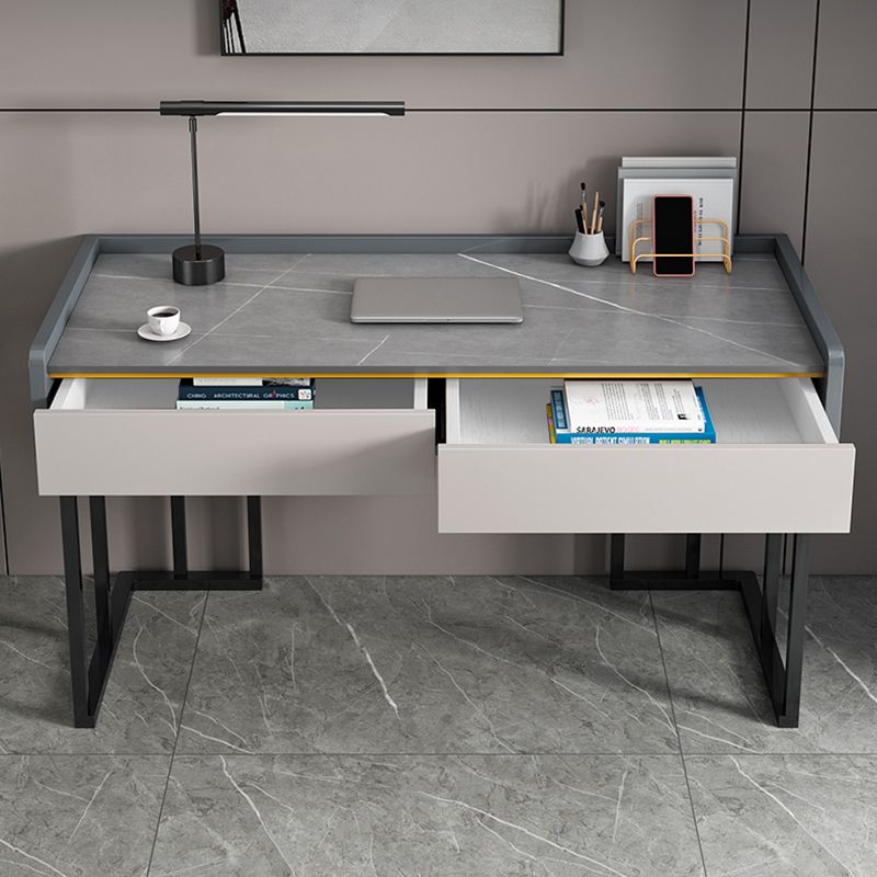 Contemporary Stone Writing Desk Bedroom Office Desk with 2 Drawers Clearhalo 'furn' 'furn_office_desk' 'Furniture' 'Office Desks' 'Office Furniture' 'office_desk' 1200x1200_5da3cbdb-f9c1-4592-b899-b519e0d0d8e0