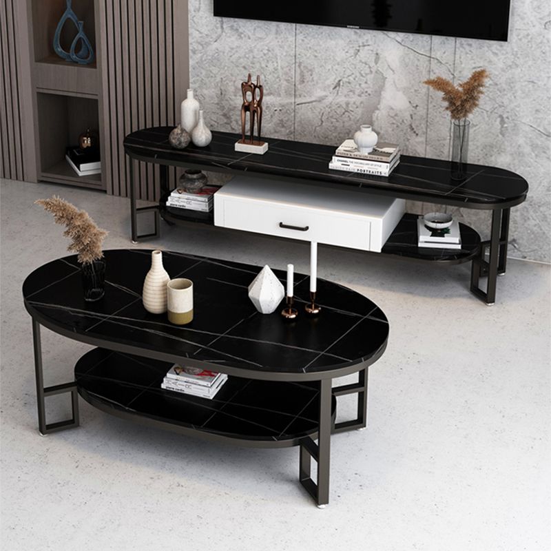 Table basse de table basse ovale en ardoise Glam avec rangement