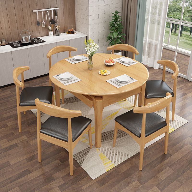 Modern Rubberwood Dinner Table Round Drop-Leaf Table with 4 Legs for Dining Room Clearhalo ' dining_table' 'Dining Tables & Seating' 'Dining Tables' 'furn' 'furn_dining_table' 'Furniture' 'furniture_dining_table' 'Kitchen & Dining Furniture' 'kitchen&dining_furn' 'kitchen' 'kitchen_dining_table' 1200x1200_5dad2e18-2b31-48e0-852c-022982965e83