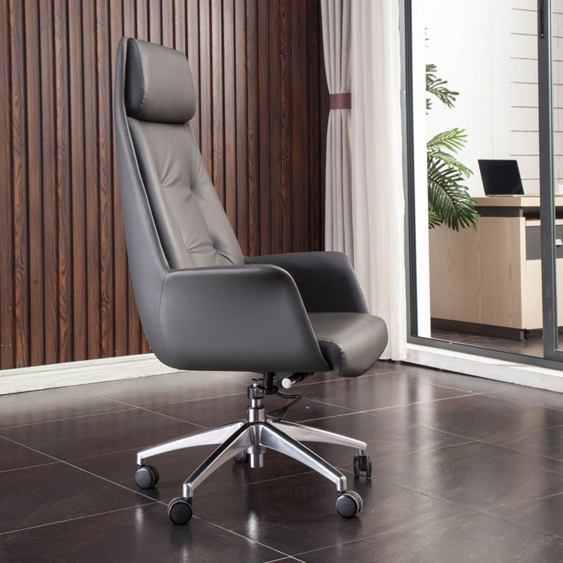 Padded Arms Contemporary Managers Chair Gray Leather Swivel Chair Clearhalo 'furn' 'furn_office_chair' 'Furniture' 'Office Chairs' 'Office Furniture' 'office_chair' 1200x1200_5daeb3a9-f8de-4b78-9475-a94f5f1894e8