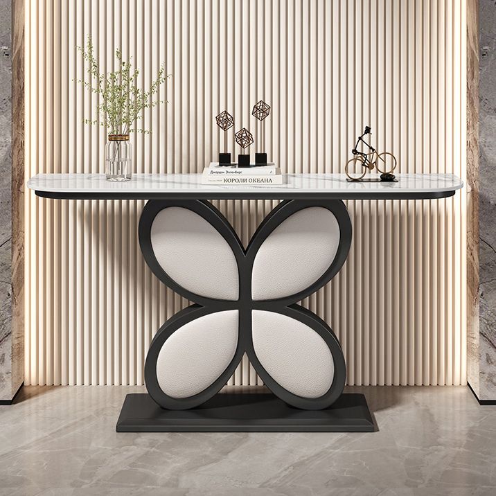 Mesa de acento de media luna Acabado antiguo Mesa de sofá de consola en piedra