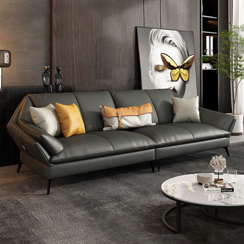 Down Fill Cushions Leather Living Room Pillow Top Arm Modular Sofa & Chaise Clearhalo 'furn' 'furn_sectionals' 'Furniture' 'furniture_sectionals' 'kitchen' 'kitchen_sectionals' 'Living Room Furniture' 'Sectionals' 1200x1200_5db7984d-cde3-4b6b-a9f2-71e7c309a577