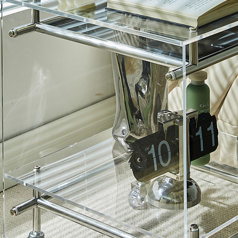 Acrylic End Table with Casters 21.7" Tall Rectangular Side Table with Storage Shelf Clearhalo 'Coffee & Accent Tables' 'End & Side Tables' 'end_side_tables' 'furn' 'furn_end_side_tables' 'Furniture' 'Living Room Furniture' 1200x1200_5db91824-5303-402b-97f0-a7b7deec6bf7