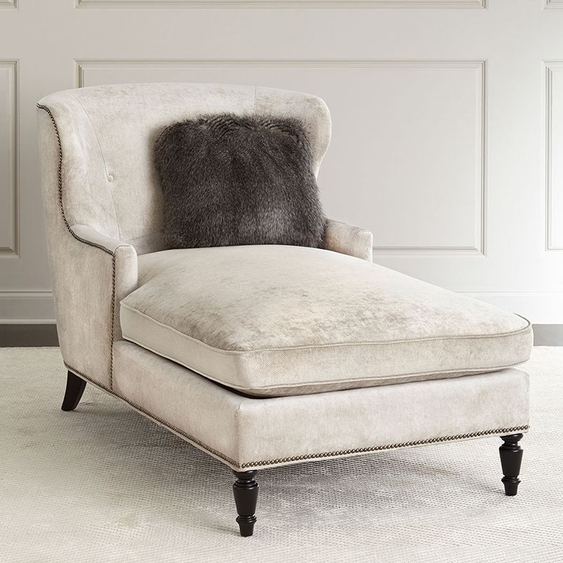 Chaise longue rembourrée de campagne française, chaise longue en micro-velours