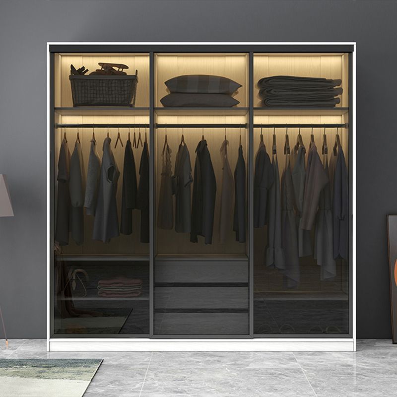 White Wardrobe with Grey Glass Doors Modern Storage Cabinet for Bedroom Clearhalo 'Armoires & Wardrobes' 'armoires_wardrobes' 'Bedroom Furniture' 'furn' 'furn_armoires_wardrobes' 'Furniture' 1200x1200_5dbc8d1d-b67f-4c79-9b63-94733eac5eaa