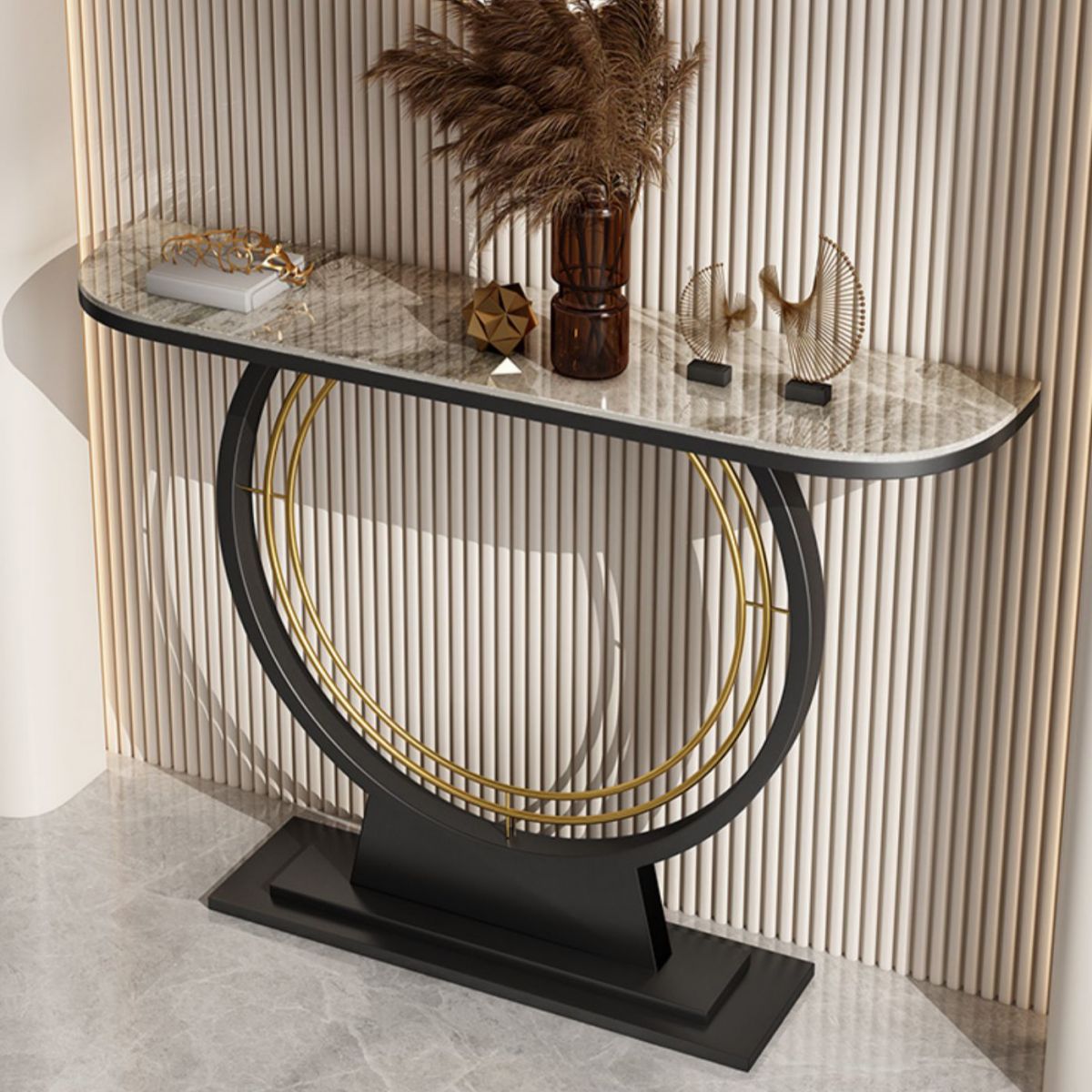 Glam Metal Console Accent Table Half Moon Console Sofa Table for Hall