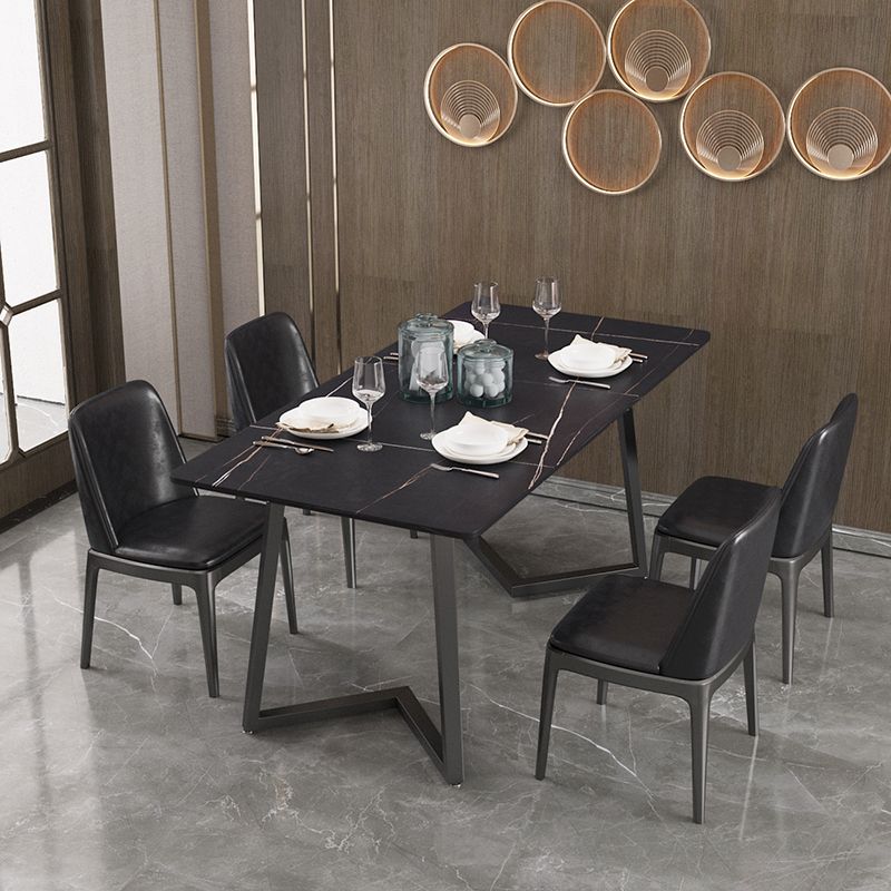 Designer 1/4/5/7 Pieces Dining Set Rectangular Double Pedestal Dinette Set with Stone Top Clearhalo 'Dining Room Sets' 'Dining Tables & Seating' 'dining_room_set' 'furn' 'furn_dining_room_set' 'Furniture' 'Kitchen & Dining Furniture' 1200x1200_5dbfd0de-4207-4484-9143-87684f9a8744